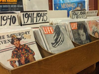 old life magazines in Old Seattle Paperworks in the lower levels of Pike Place Market