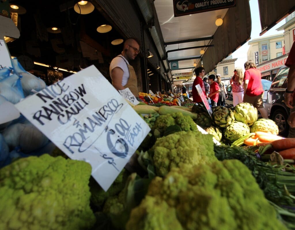 produce stand at Frank's Produce in Pike Place Market
